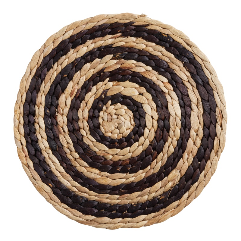 Round Black and Natural Fiber Rings Placemat Set of 4