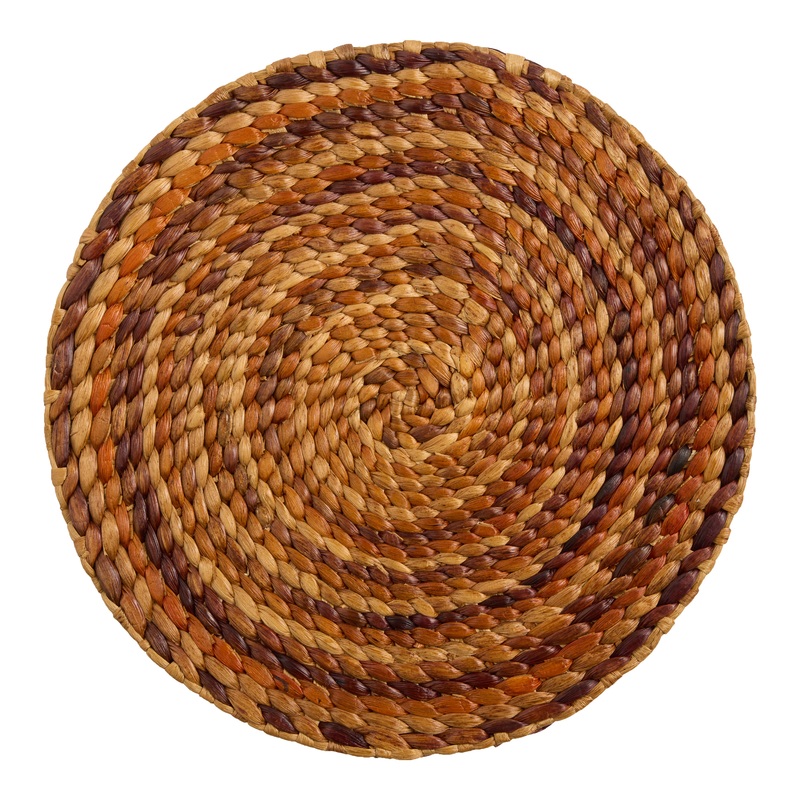 Round Black and Natural Water Hyacinth Woven Placemat