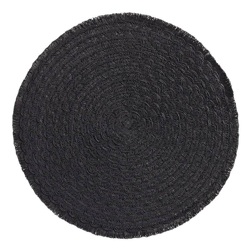 Round Black Braided Placemat With Fringe Set Of 4
