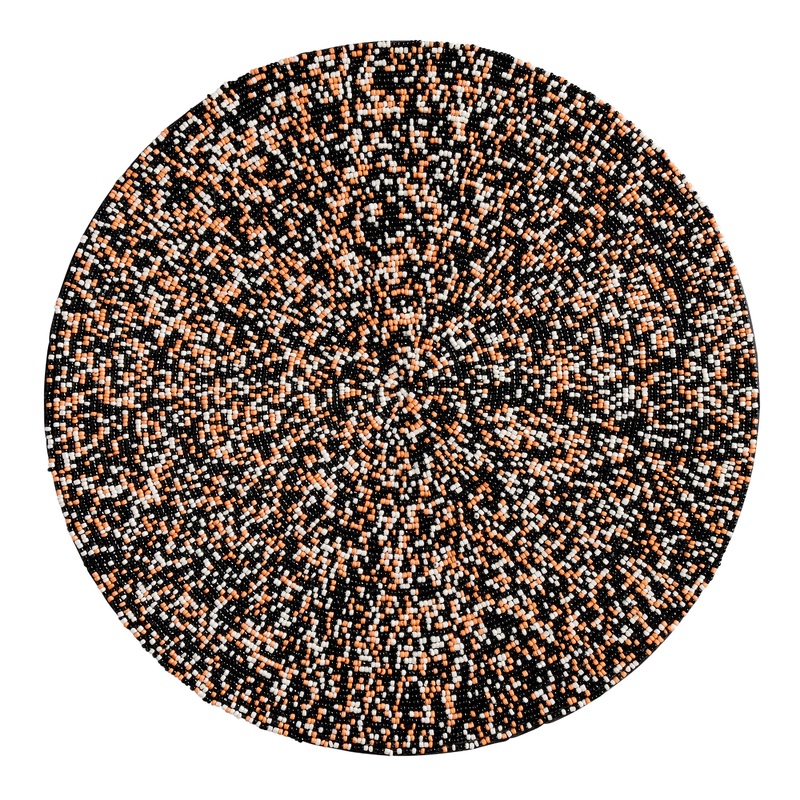 Round Black, White and Orange Beaded Placemat
