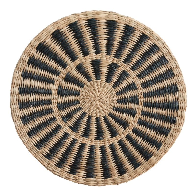 Round Natural and Black Woven Fiber Placemat