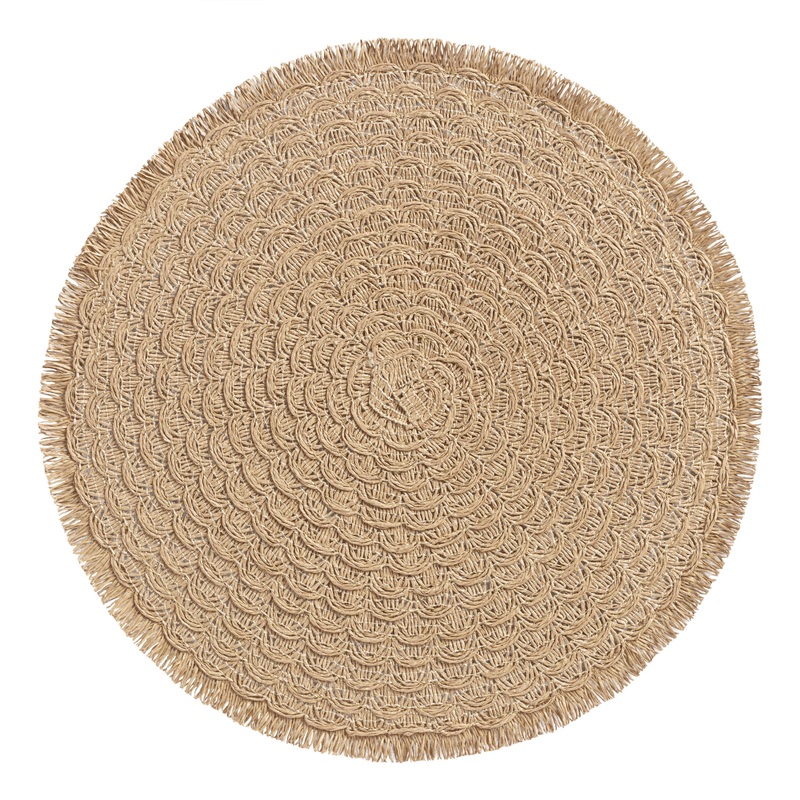 Round Natural Braided Placemat with Fringe Set of 2