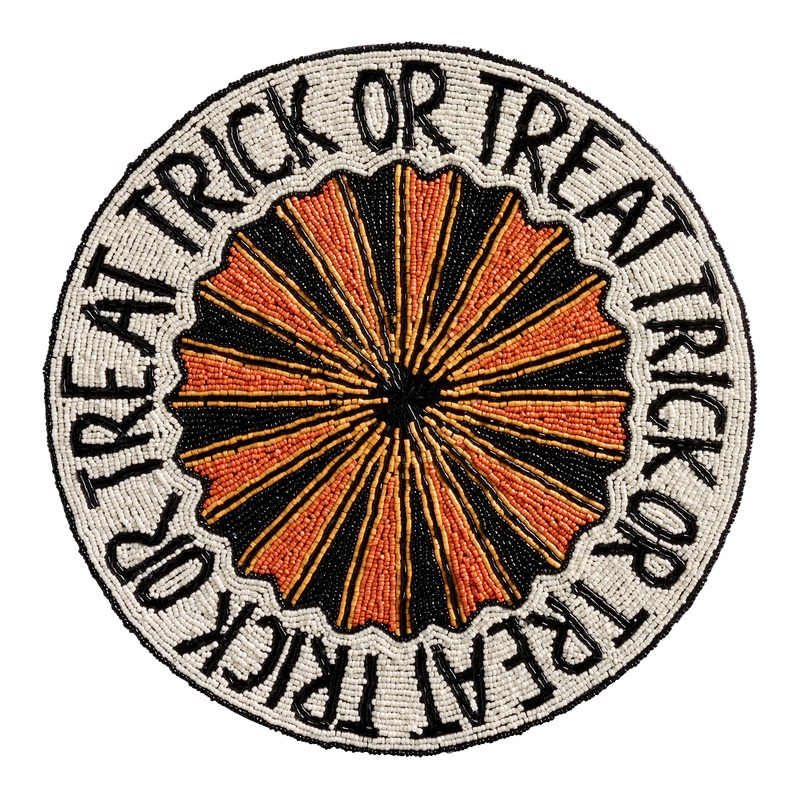 Round Orange and Black Trick or Treat Beaded Placemat