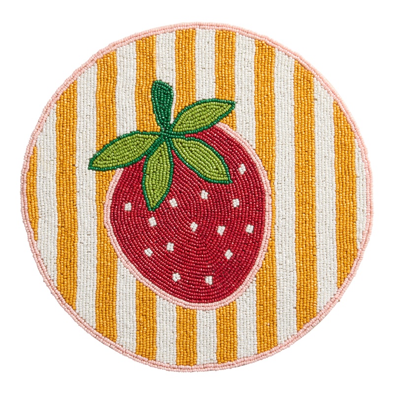 Round Red Strawberry and Orange Stripe Beaded Placemat