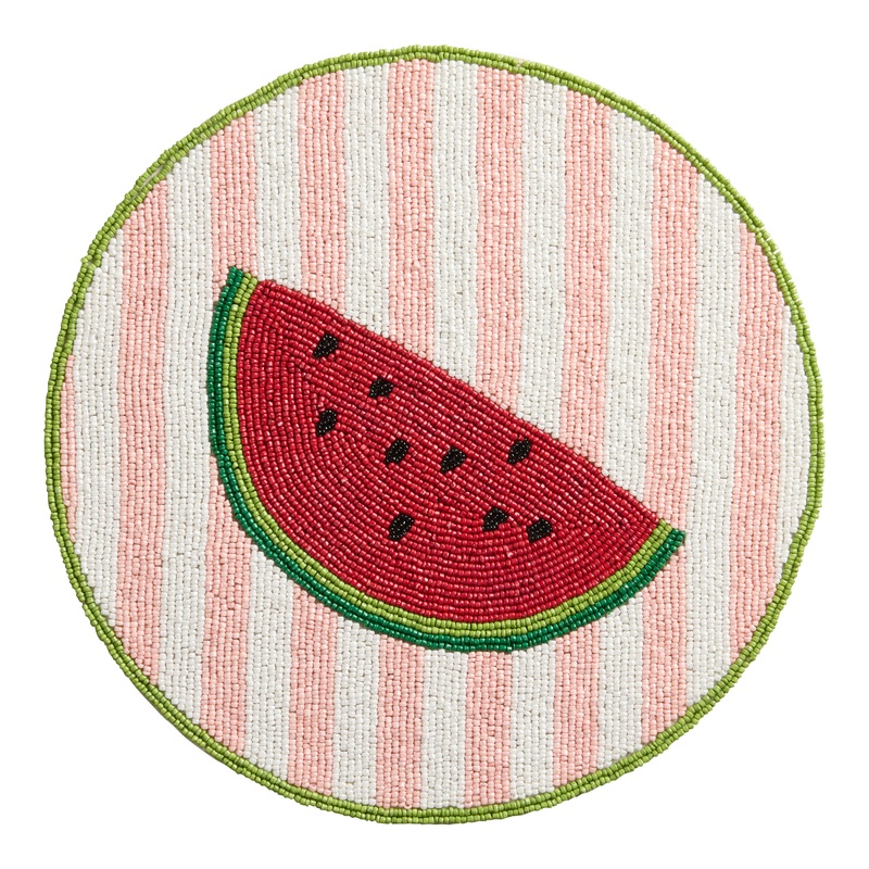 Round Red Watermelon and Pink Stripe Beaded Placemat