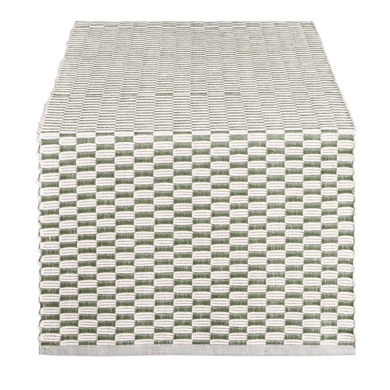 Sage Green and White Check Ribbed Table Runner