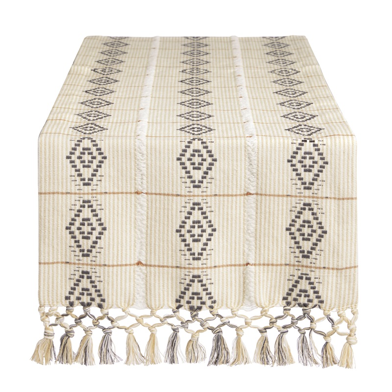 Tan And Black Diamond Fringe Table Runner