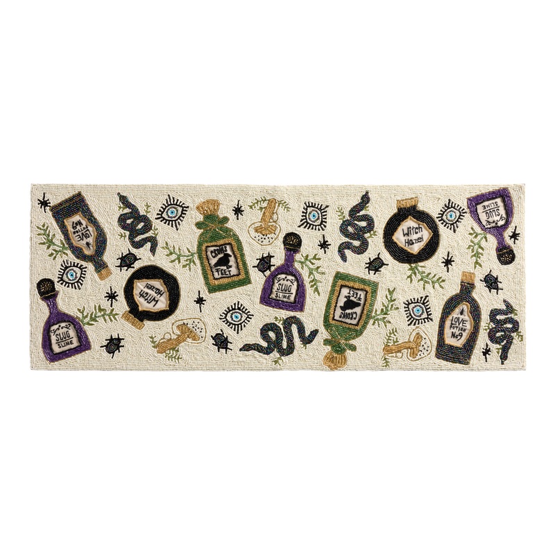 White and Purple Witchy Potions Beaded Table Runner