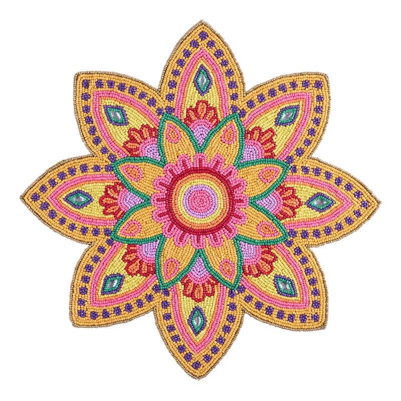 Yellow Multicolor Lotus Beaded Placemat