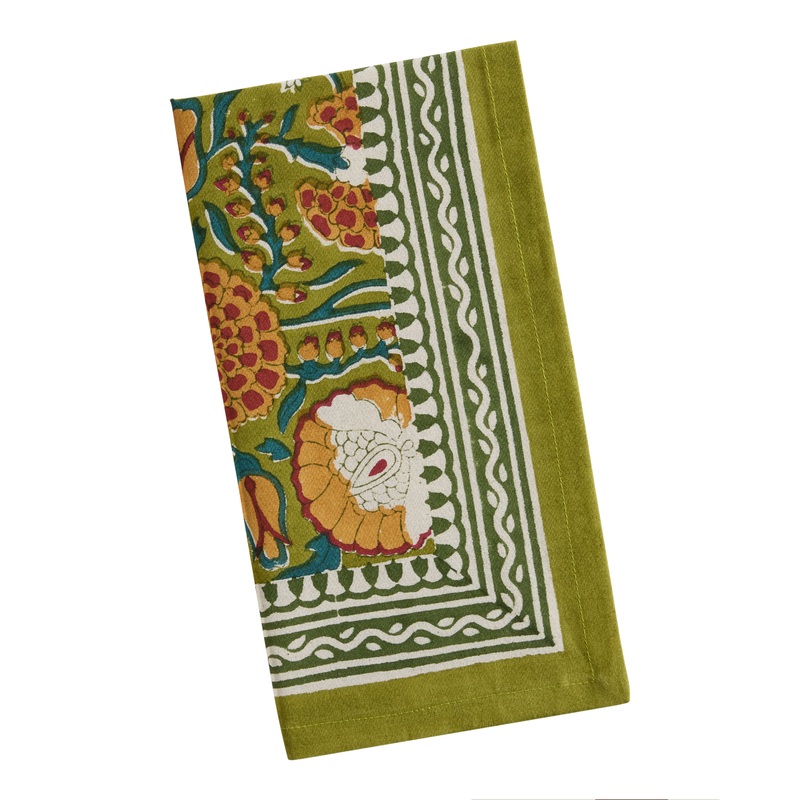 Avocado Green Floral Block Print Napkin