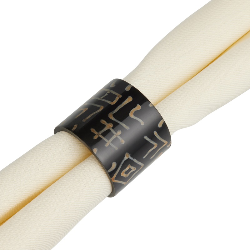 Black and Ivory Painted Horn Napkin Ring Set of 2