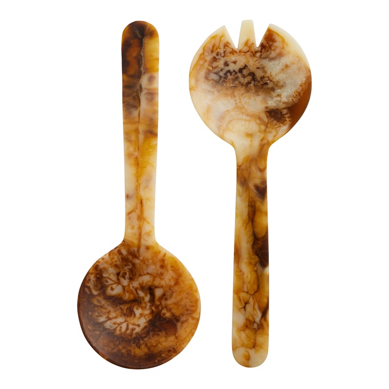 Caramel Brown And Ivory Resin Salad Servers 2 Piece Set
