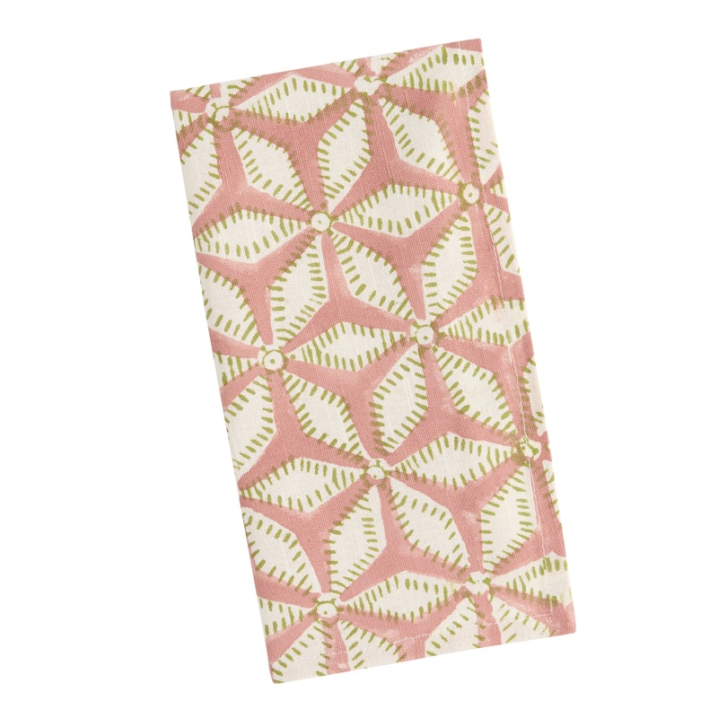 Coral and Green Geo Floral Block Print Napkin