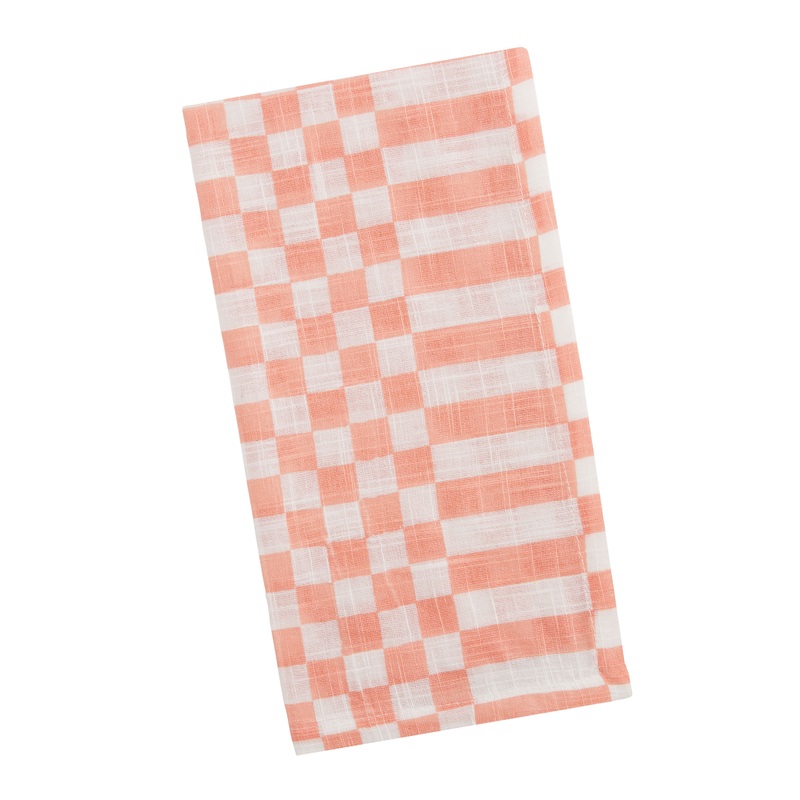 Coral And White Checkered Napkin Set of 4