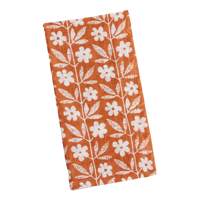 Dark Orange And White Scandi Floral Napkin Set of 4