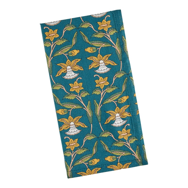 Dark Teal and Marigold Daffodil Floral Print Napkin