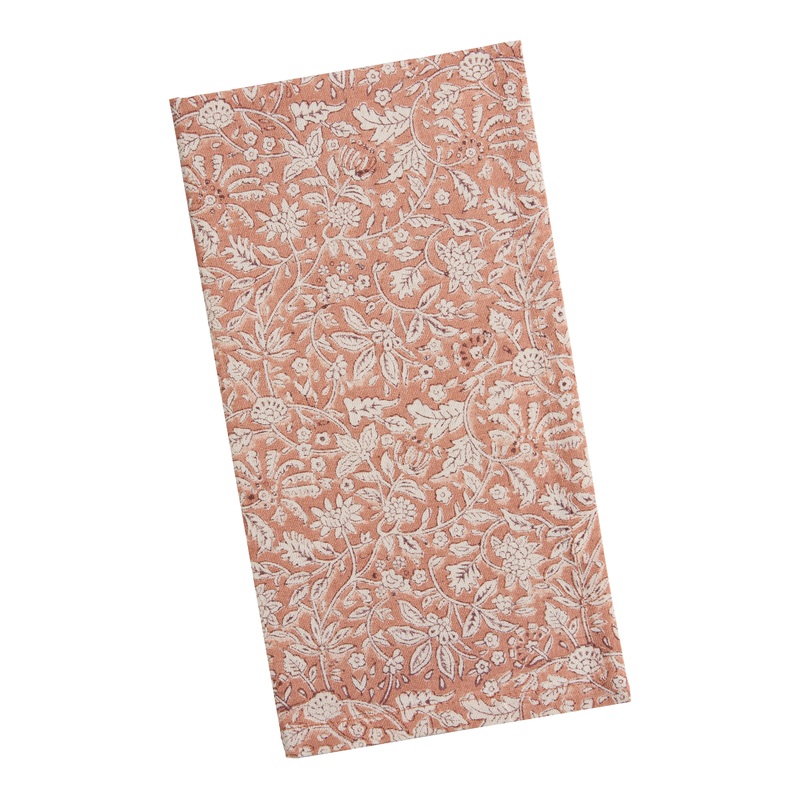 Dusty Rose and Maroon Floral Block Print Napkin Set of 4