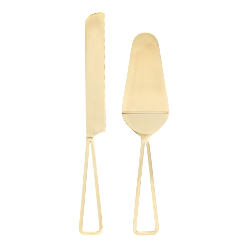 Gold Stainless Steel Metal Cake Servers 2 Piece Set