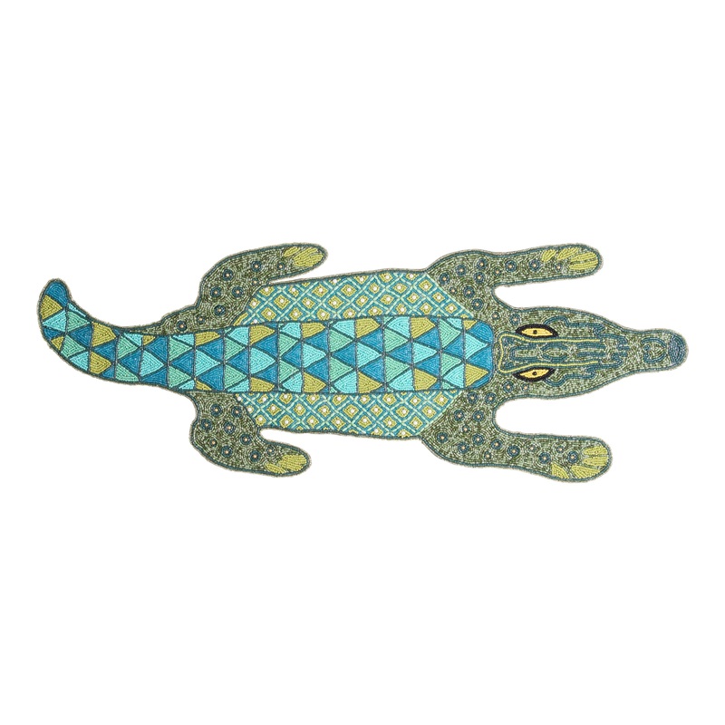 Green and Blue Crocodile Beaded Table Runner