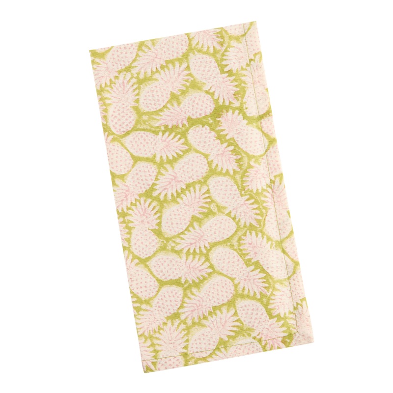 Green and Lavender Pineapple Block Print Napkin