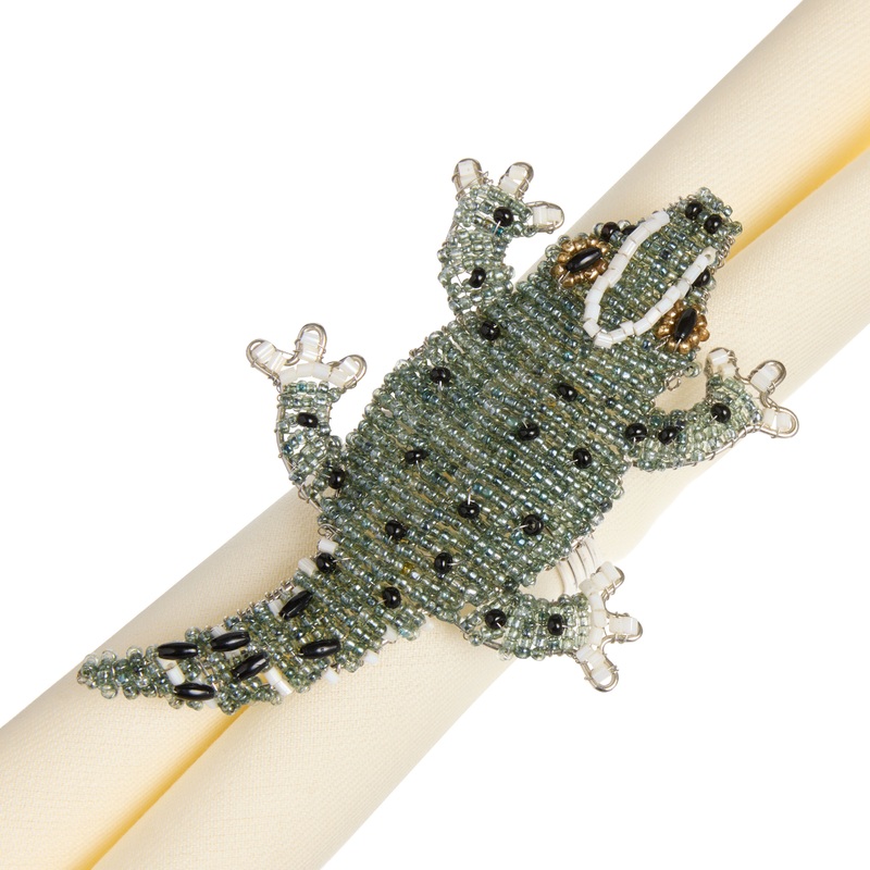 Green Crocodile Beaded Napkin Ring