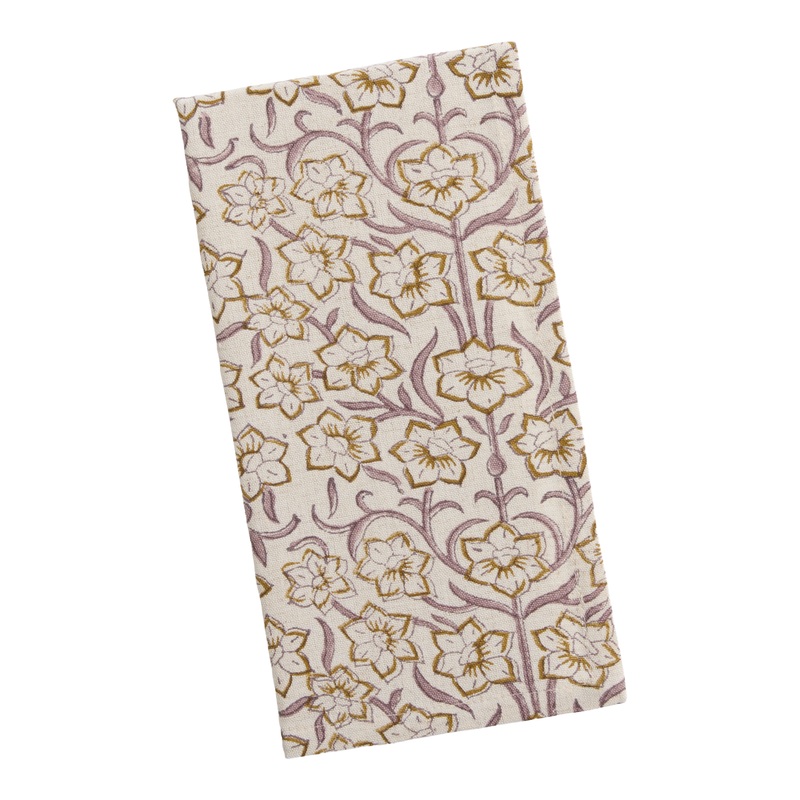 Lilac and Mustard Daffodil Block Print Napkin