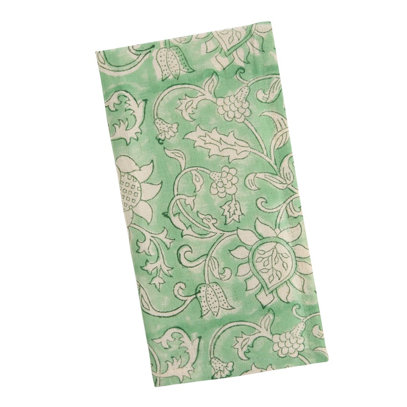 Mint and Blue Floral Paisley Block Print Napkin
