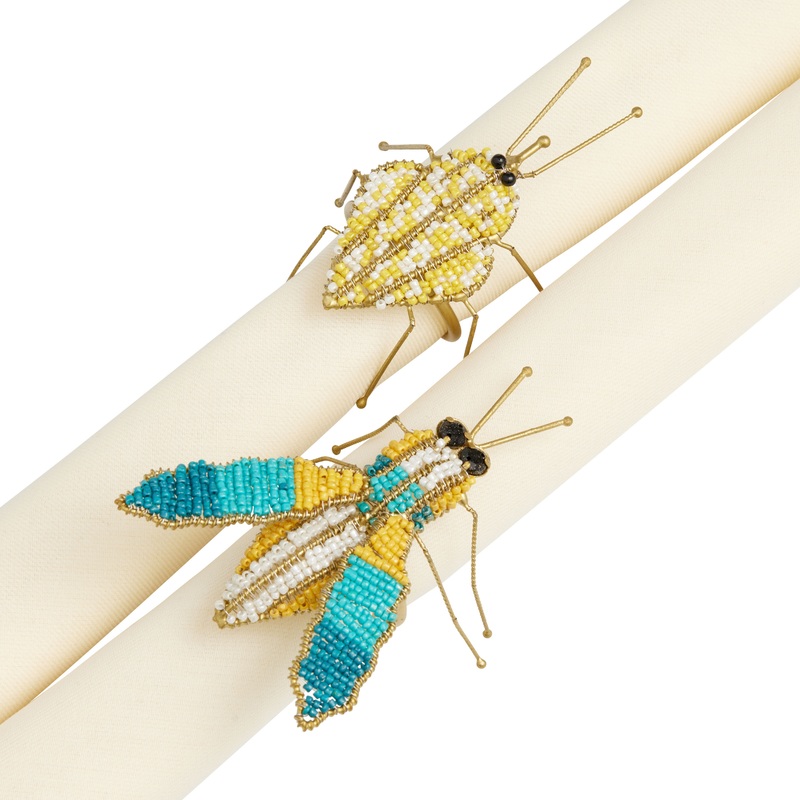 Multicolor Beaded Bug Napkin Ring Set of 2
