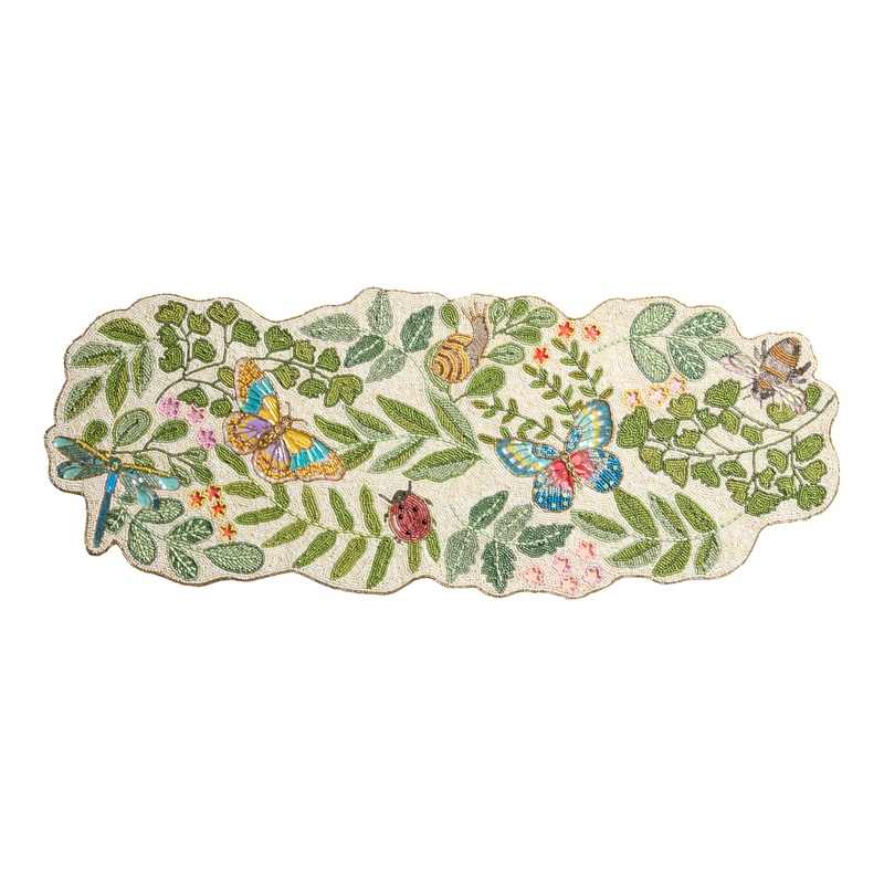 Multicolor Iridescent Garden Critters Beaded Table Runner