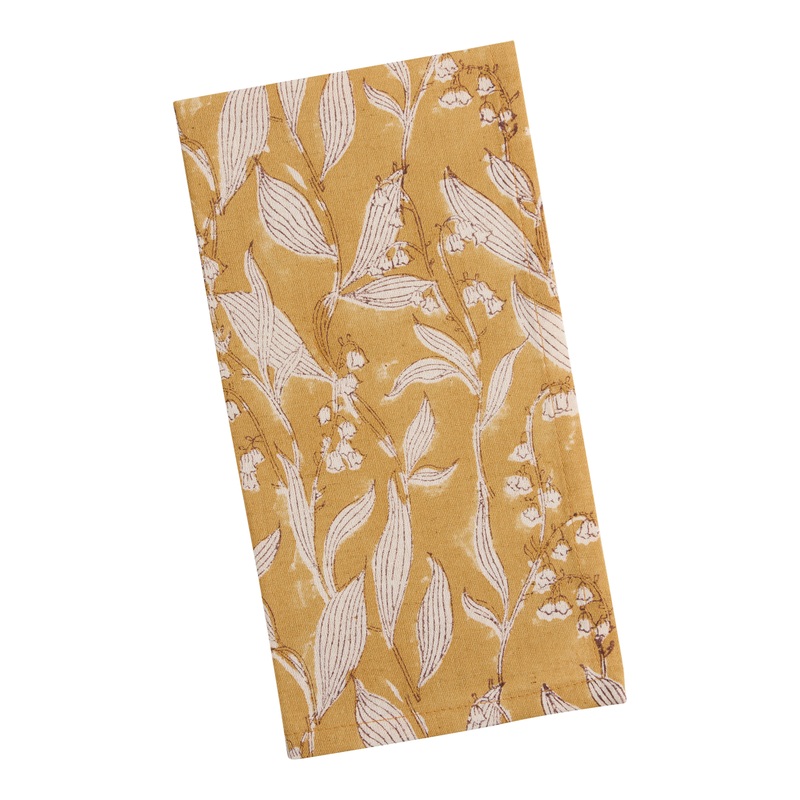 Mustard and Brown Bell Floral Block Print Napkin Set of 4