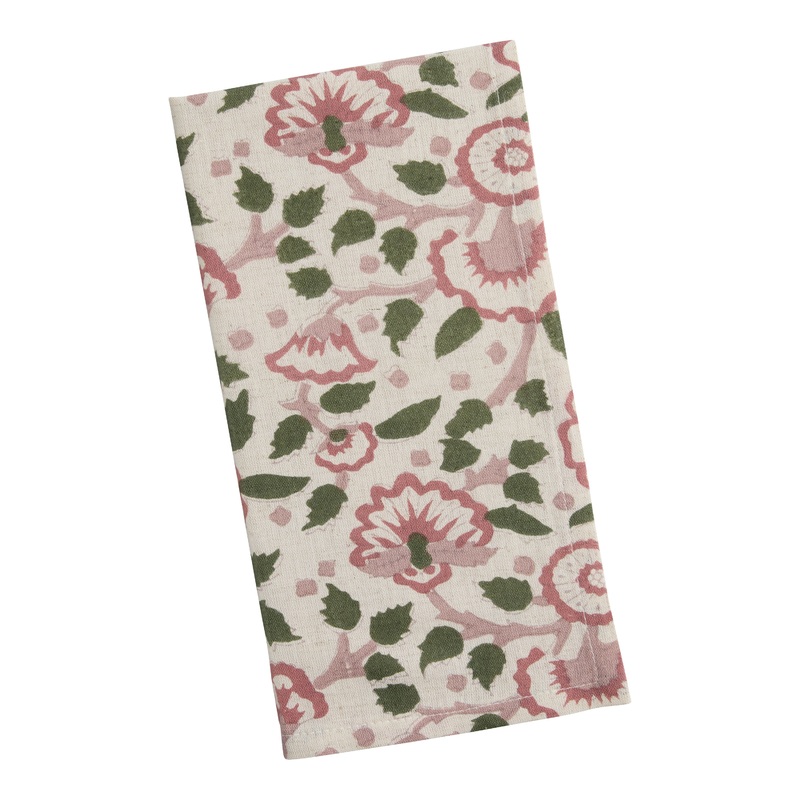 Oatmeal and Pink Floral Print Napkin Set of 4