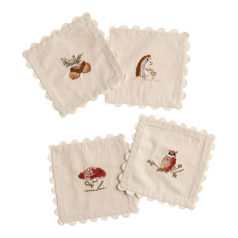 Oatmeal Embroidered Critters Cocktail Napkins 4 Pack