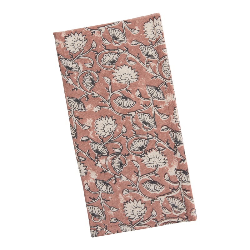 Orange and Off White Floral Print Napkin Set of 4