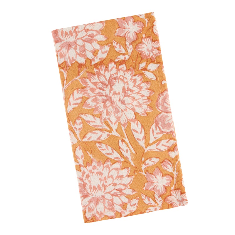 Orange and Peach Floral Blossom Block Print Napkin