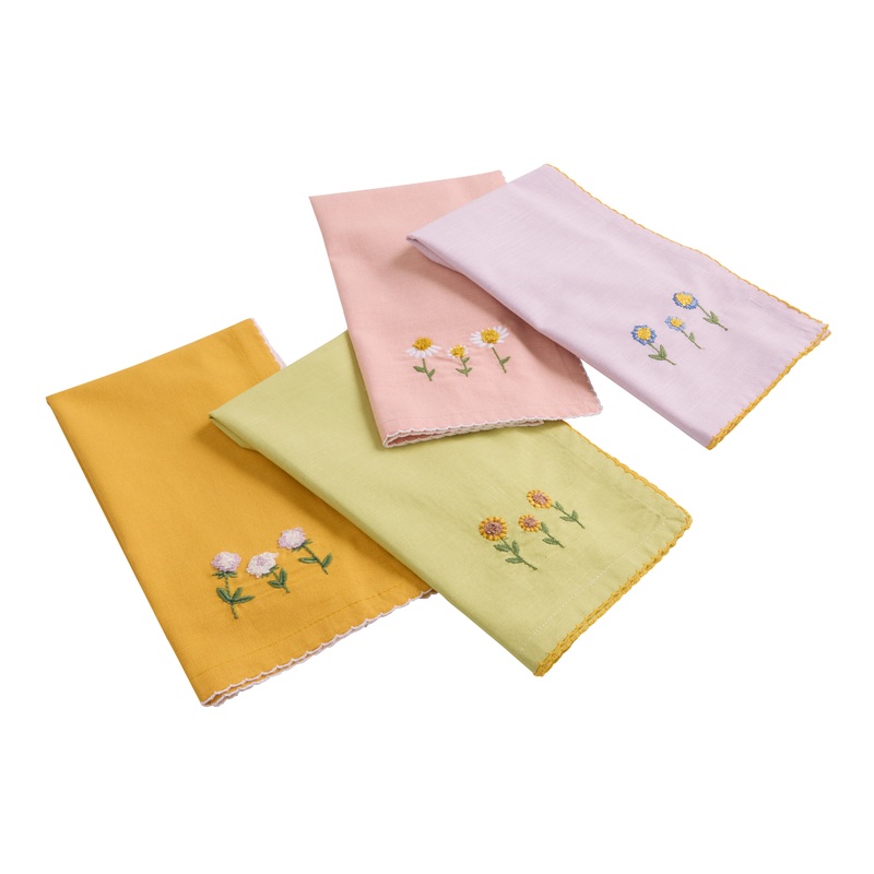Pastel Dainty Flower Embroidered Napkins 4 Pack