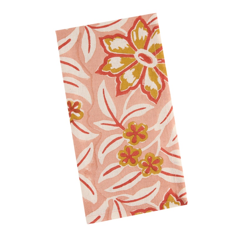 Peach and Mustard Tropical Flower Block Print Napkin