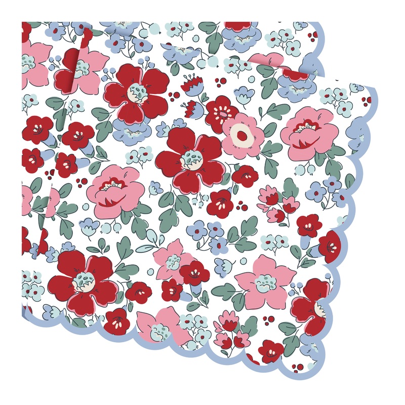 Red And Blue UK Ditsy Floral Beverage Napkins 20 Count
