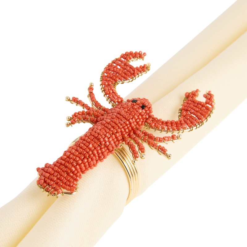 Red and Gold Lobster Beaded Napkin Ring