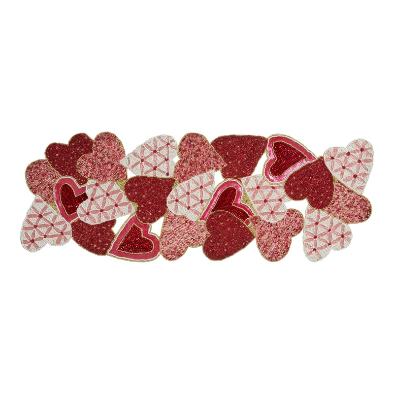 Red And White Heart Beaded Table Runner