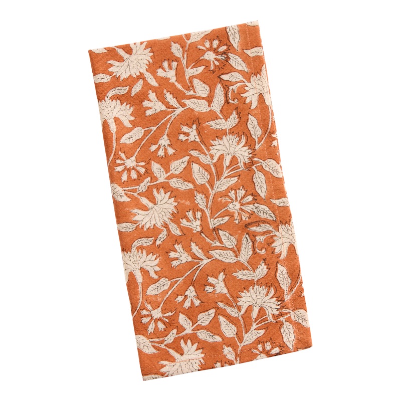 Rust and Black Floral Sketch Block Print Napkin