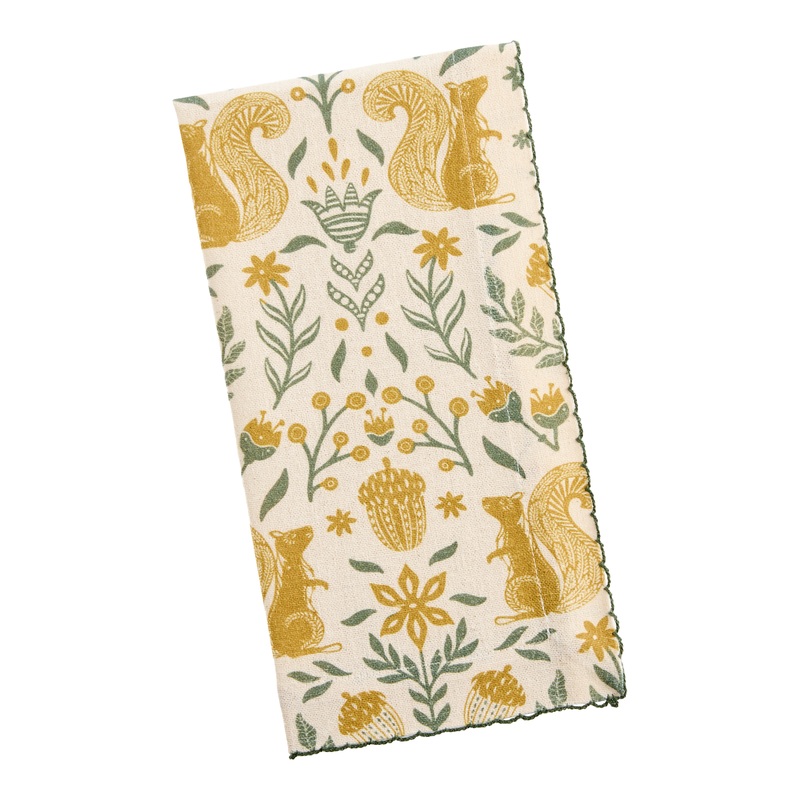 Sage Green and Marigold Scandi Squirrel Napkin