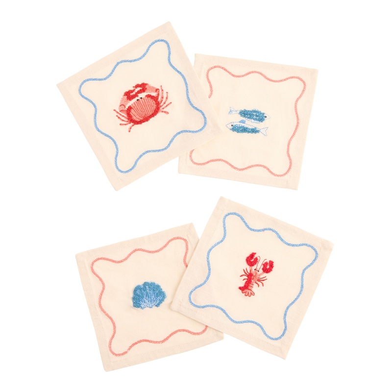 Seafood Embroidered Cocktail Napkin 4 Pack