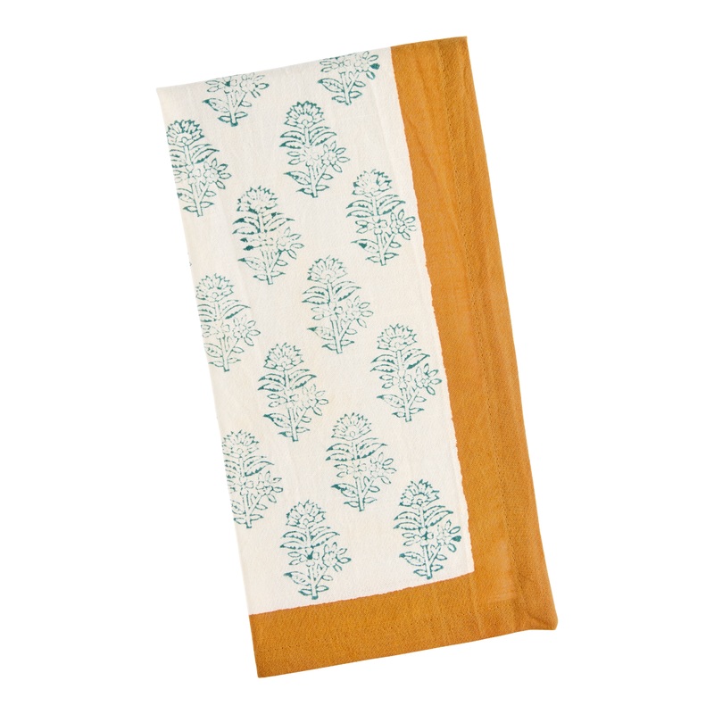 Teal and Marigold Bhuti Floral Print Napkin
