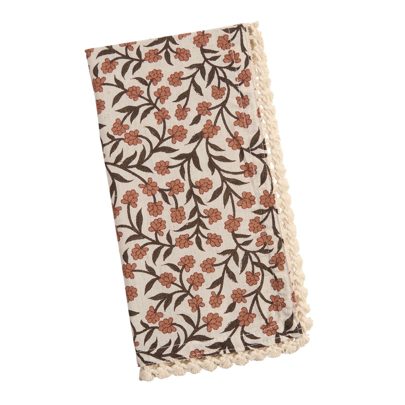 Terracotta and Brown Desert Floral Lace Trimmed Napkin