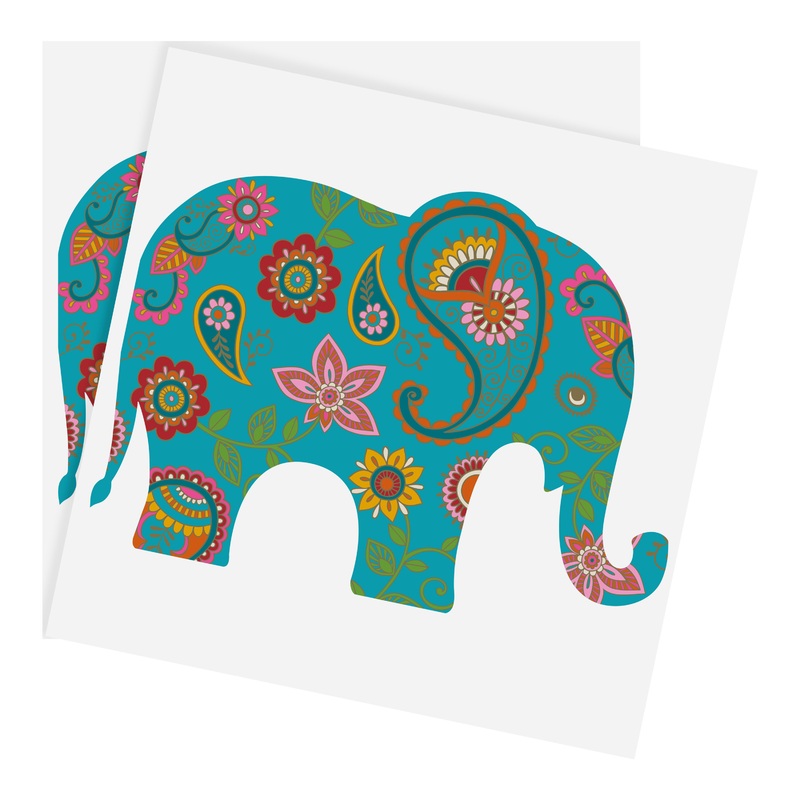 Turquoise Indian Elephant Die Cut Beverage Napkins 16 Count