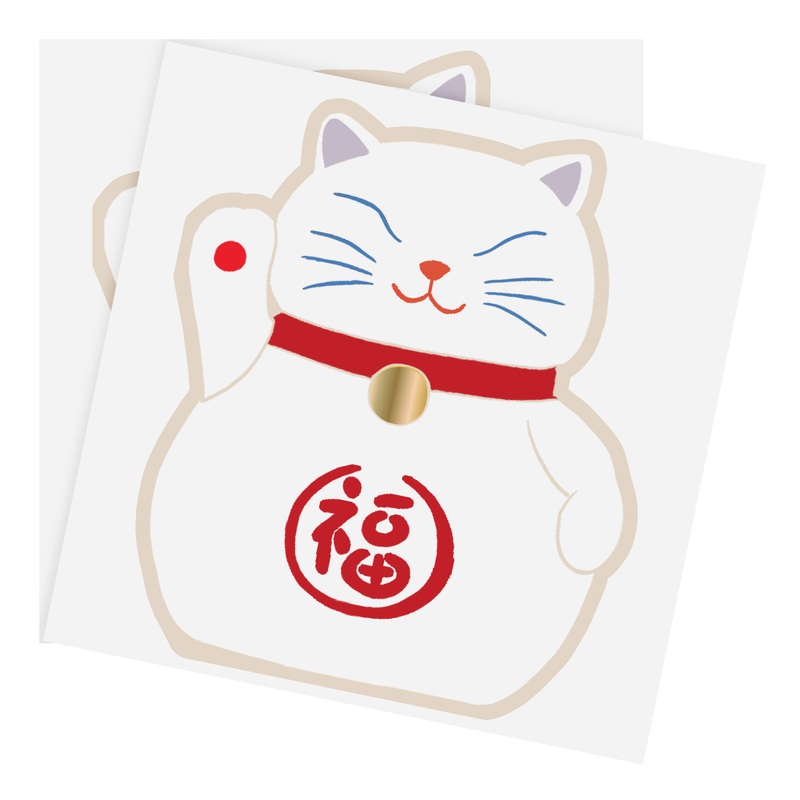 White Lucky Cat Die Cut Beverage Napkins 16 Count