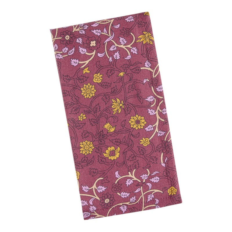 Wine and Marigold Sketch Floral Print Napkin