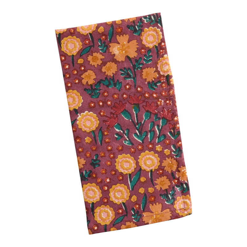 Wine and Orange Watercolor Modern Floral Block Print Napkin
