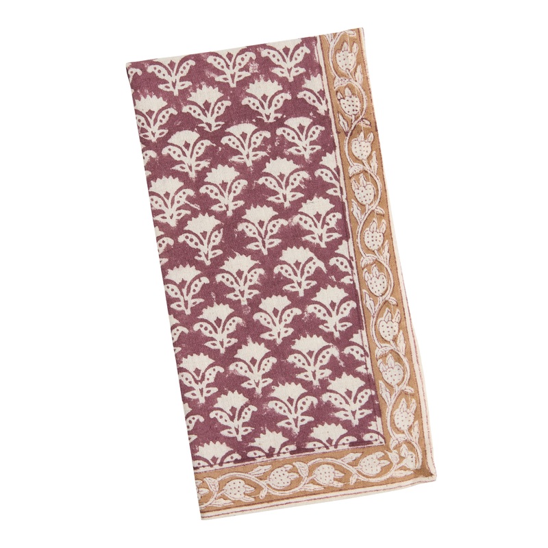 Wine and Tan Bhuti Floral Block Print Napkin