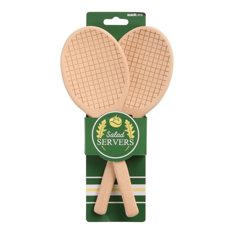 Wood Tennis Racket Shaped Salad Servers 2 Piece Set